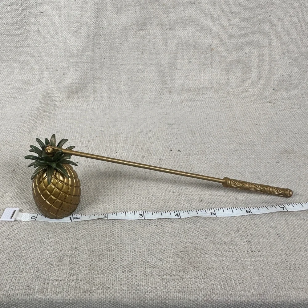 PartyLite Gold Pineapple Candle Snuffer and Base Set‎ Green Rhinestone Accents - Picture 2 of 8